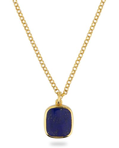Phira London Jamestown Lapis Lazuli Square Stone Necklace & Pendant - Metallic