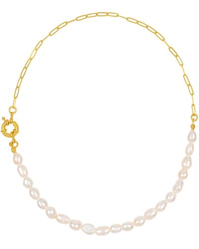 Bonjouk Studio Agnes Natural Pearl Chain Necklace - Metallic