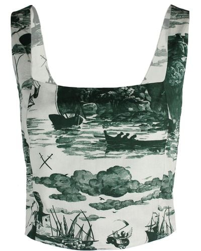 Klements Neutrals May Bodice Top In Doomed Voyage Print, Putty & Seaweed - Green