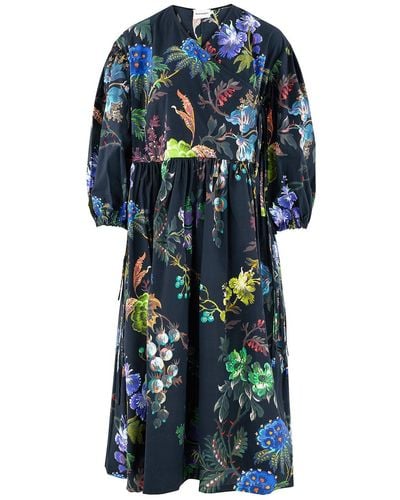 Klements Georgie Wrap Dress Witchflower Print Organic Cotton - Blue