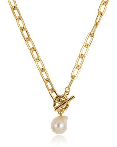 ille lan Classique Baroque Necklace With Pearl Charm - Metallic