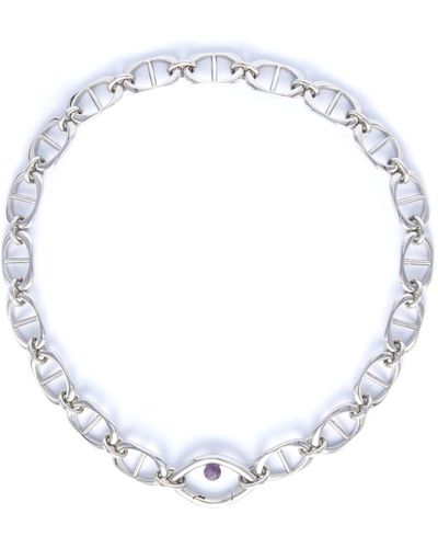 CAPSULE ELEVEN Chunky Chain Eye Necklace Amethyst Crystal - Metallic