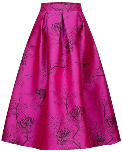 Marianna Déri Pink Satin Skirt With Floral Embroidery