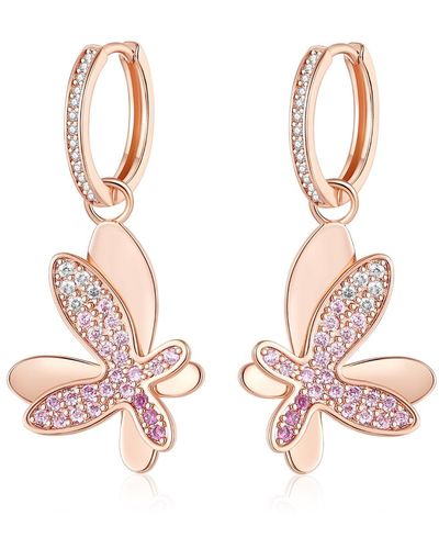 Classicharms Gradient Pink Pavé Diamond Butterfly Dangle Drop Hoop Earrings