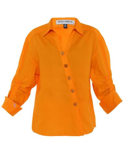 Style Junkiie Mango Poplin Ruched Shirt - Orange