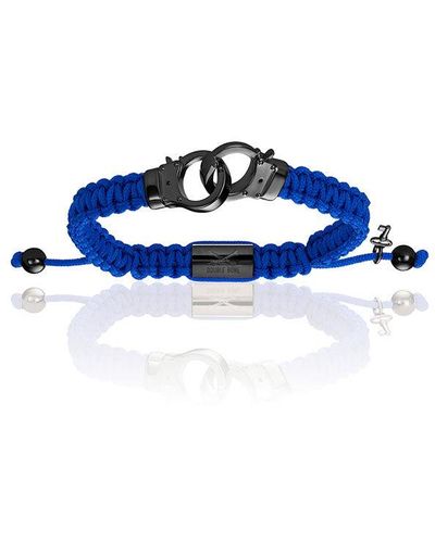 Double Bone Bracelets Black Pvd Hand-cuff With Polyester Bracelet - Blue