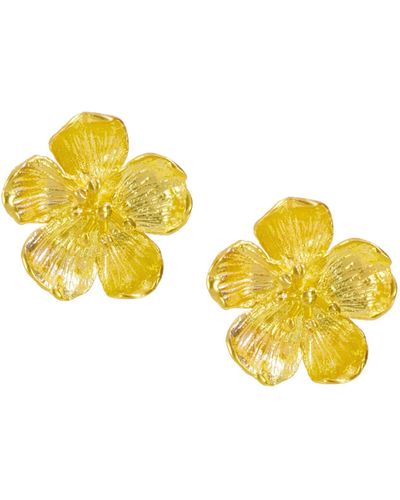 Ottoman Hands Buttercup Flower Stud Earrings - Metallic