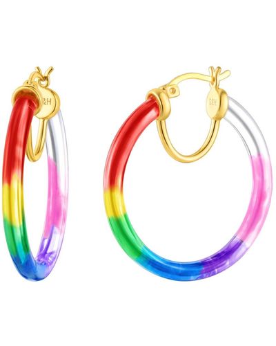 Gold & Honey Rainbow Tie Dye Thin Hoop Earrings - Blue