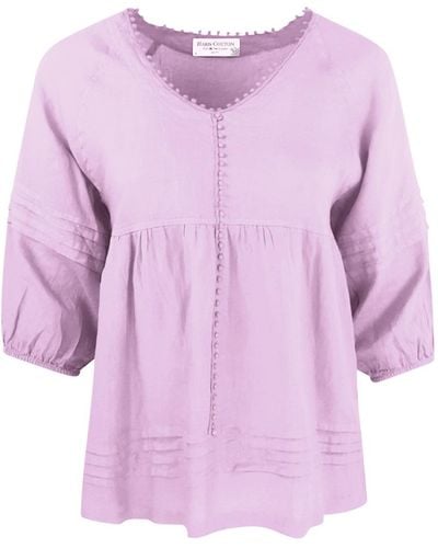 Haris Cotton "v" Neck Linen Long Sleeved Blouse - Purple