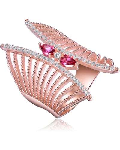 Genevive Jewelry 18k Plated Red Cubic Zirconia Accent Butterfly Design Setting Ring - Pink