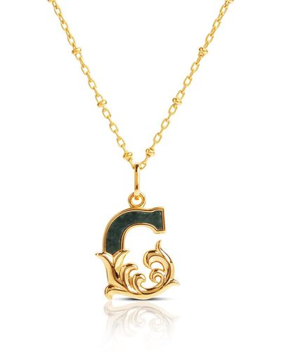 Kasun Plated G Initial Necklace With Green Marble - Metallic