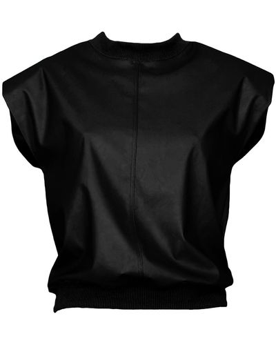 Lalipop Design Vegan Leather Padded Sleeveless Black Blouse