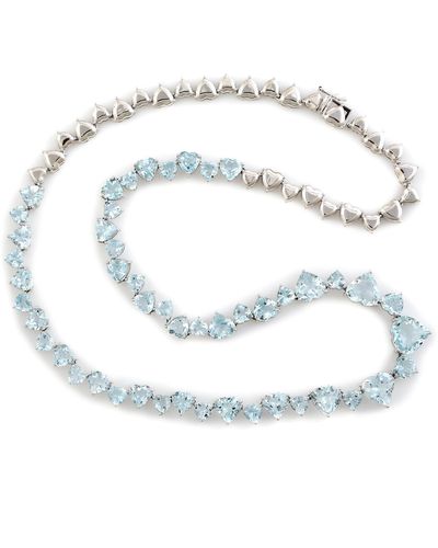 Artisan 18k White Gold In Heart Shape Aquamarine Delicate Designer Necklace - Blue