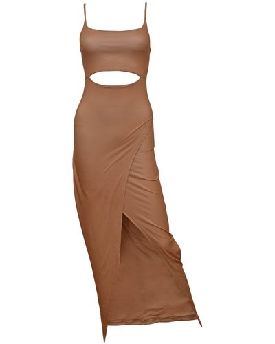 Lezat Selena Modal Cutout Slit Dress - Brown