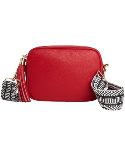 Betsy & Floss Verona Crossbody Tassel Bag With Black & White Chevron Strap - Red