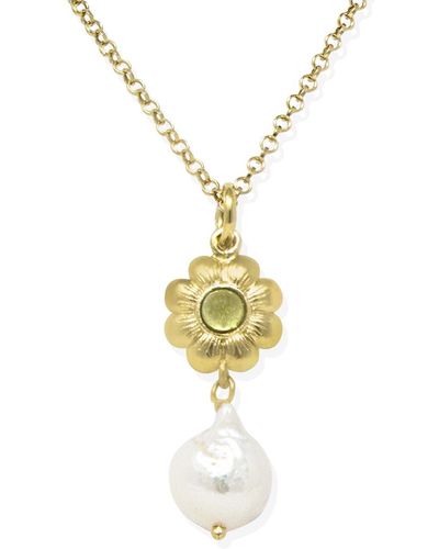 Vintouch Italy Mini Flower Gold-plated Peridot Necklace - Green