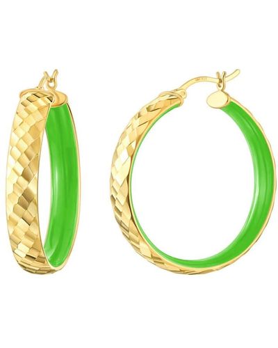 Gold & Honey Hammered Hoop Earrings With Neon Green Enamel