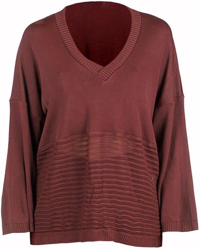 Maison Bogomil Drop Shoulder Blouse In Burgundy Combining Two Types Of Knitting - Red