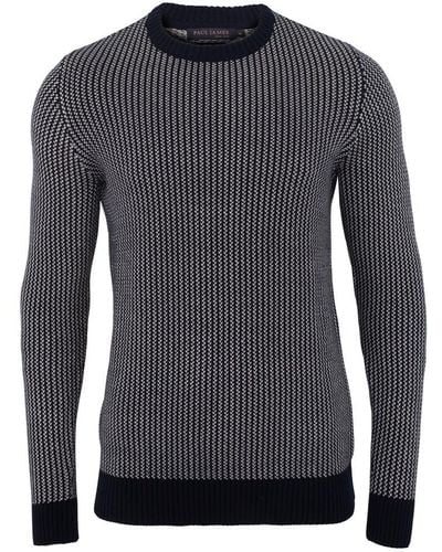 Paul James Knitwear Mens 100% Cotton Fisherman Tuck Stitch Sweater - Blue