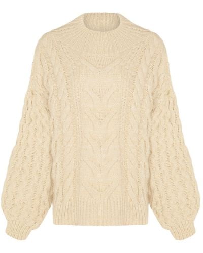 Cara & The Sky Neutrals / Bella Cable Balloon Sleeve Sweater - Natural