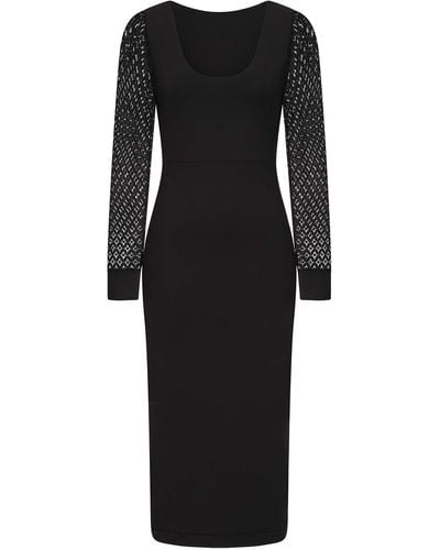 Sophie Cameron Davies Lace Sleeve Jersey Midi Dress - Black