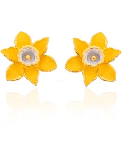 Milou Jewelry Yellow Daffodil Flower Earrings - Multicolour