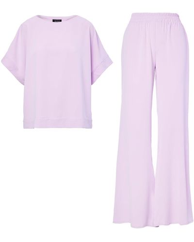 BLUZAT Pastel Pink Set With Blouse And Flared Trousers - Purple