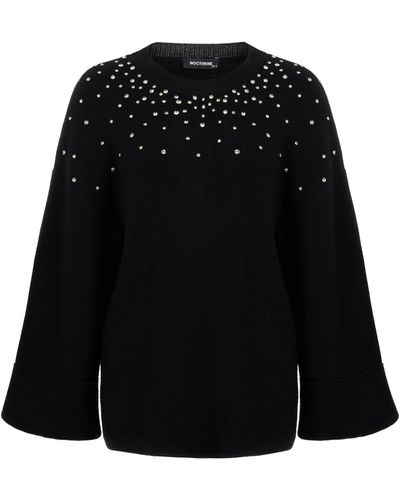 Nocturne Crystal Stone Detailed Knit Sweater - Black