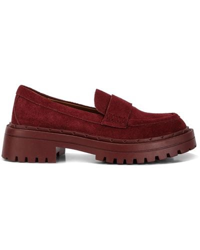 Rag & Co Honora Suede Chunky Loafers In Burgundy - Red