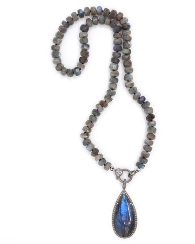 Shar Oke Labradorite & Diamonds Silk Knotted Beaded Necklace - Metallic