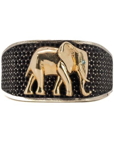 Ebru Jewelry Unique Silver And Gold Elephant Ring-silver - Black