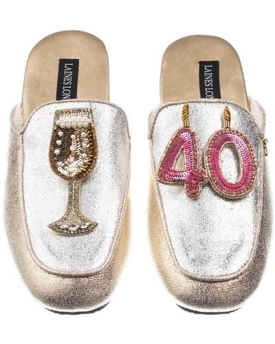 Laines London Classic Mules With 40th Birthday & Glass Of Champagne Brooches - Pink