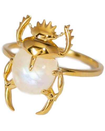 MARIE JUNE Jewelry Sacred Scarab Moonstone And Gold Vermeil Ring - Metallic