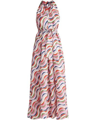 Paisie Wave Print Halterneck Maxi Dress - White