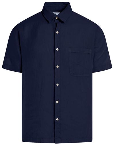 Haris Cotton Short Sleeved Front Pocket Linen Shirt- Marine - Blue