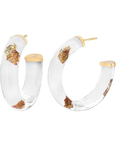 Gold & Honey Gold Leaf Hoop Earrings In White - Metallic