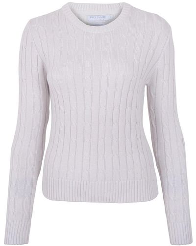 Paul James Knitwear S Cotton Crew Neck Taylor Cable Sweater - Purple
