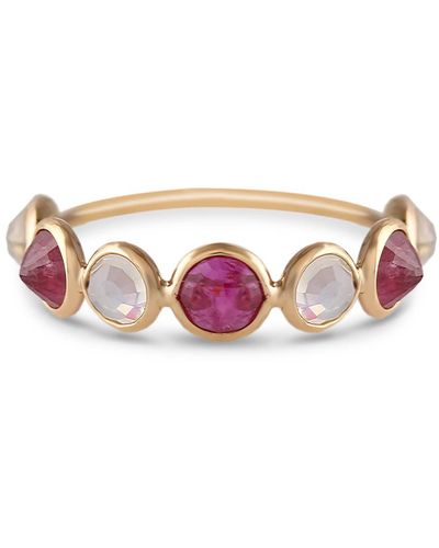 Trésor Ruby & Rainbow Moonstone Rd. Ring In Yellow Gold - Pink