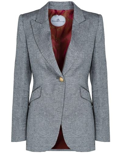 The Extreme Collection Single Breasted Gray Metallic Linen And Cotton Blend Blazer With Pockets Rileta
