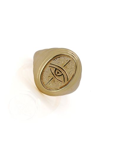 Ebru Jewelry Vermeil Evil Eye Signet Adjustable Ring - Metallic