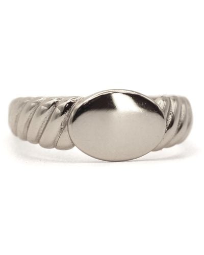 VicStoneNYC Fine Jewelry Gold Screw Band Design Oval Signet Ring - White