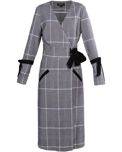 Smart and Joy Wrap Tartan Midi Dress - Gray