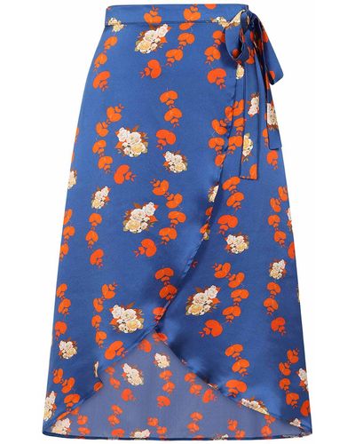 Sophie Cameron Davies Floral Silk Wrap Skirt - Blue