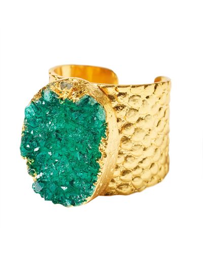 YAA YAA LONDON Green Crystal Crush Semi-precious Statement Ring - Yellow