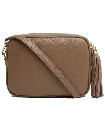 Betsy & Floss Verona Crossbody Dark Taupe Tassel Bag With Dark Leopard Strap - Brown