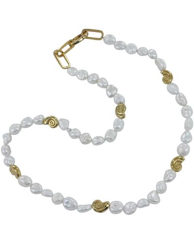 Reeves & Reeves Pearl And Ammonite Plate Necklace - White