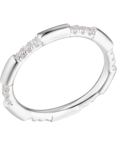 Bermuda Watch Company Annie Apple Layana Sterling Silver White Topaz Fine Band Stacking Ring - Metallic