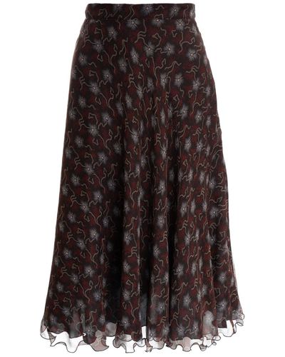 Sofia Tsereteli Chocolate Patterned Silk Skirt - Brown