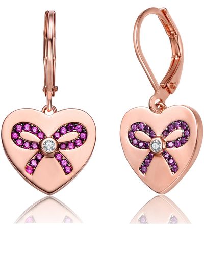 Genevive Jewelry Sterling Silver Rose Gold Plated Pink Cubic Zirconia Leaver Back Earrings