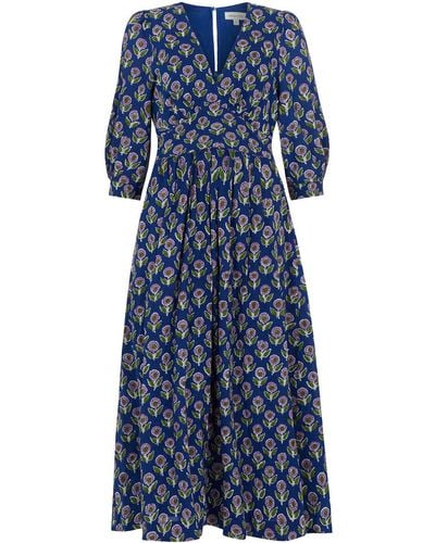 Emily and Fin Amelia Aster Block Print Dress - Blue